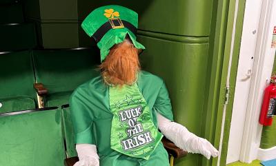 St. Patricks Day: The Phoenix Theatre's Handmade Leprechaun sat in a chair
