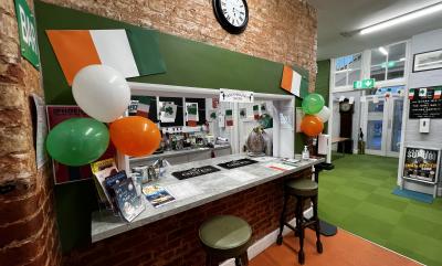 St. Patricks Day: The Phoenix Theatre's Bar decorated with Irish coloured decorations