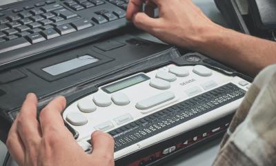 A braille writer keyboard.