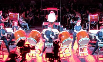 A Taiko band playing the drums