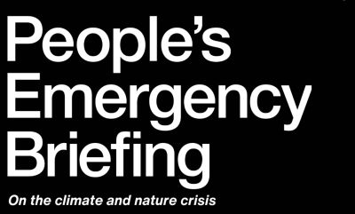People's Emergency Briefing in white letters on black