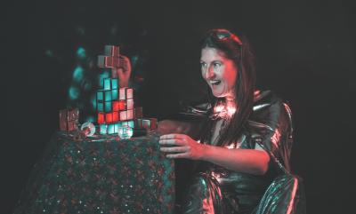 Sarah Saaed playing with Tetris lights