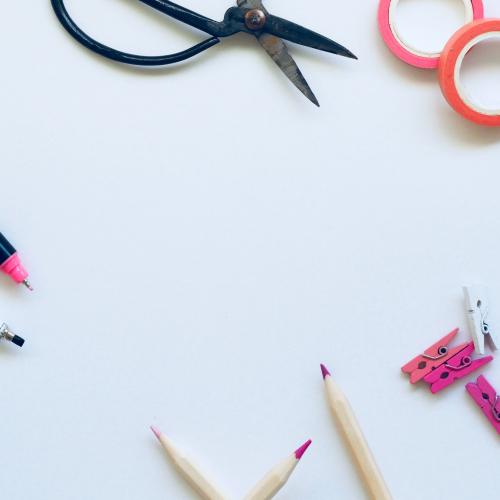 Different arts and crafts tools on a table