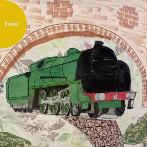 A piece of art showing a train