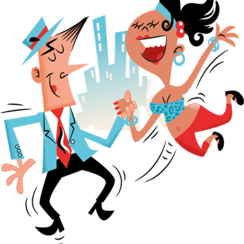 A cartoon dancing couple